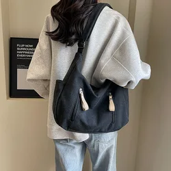 Sac à Bandoulière Rétro en Toile pour Femme, Hobo Sous les Bras, Cardan Simple et Polyvalent, Nouveauté