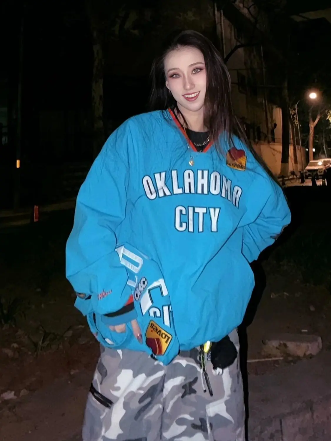 

ex Loose Fit Long Sve V-Ne Sweatirt Couple Matching Street Sle Color Blo Letter Number Print Sports Casual irt