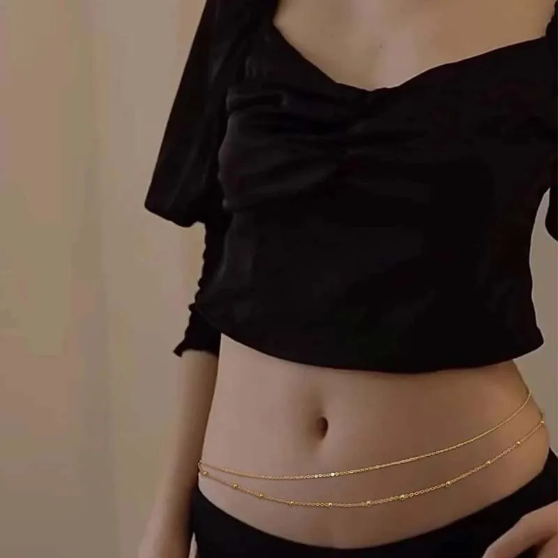 Moda metal dupla camada contas correntes de barriga para mulheres simples cor ouro cintura corpo corrente praia festa jewlery acessórios