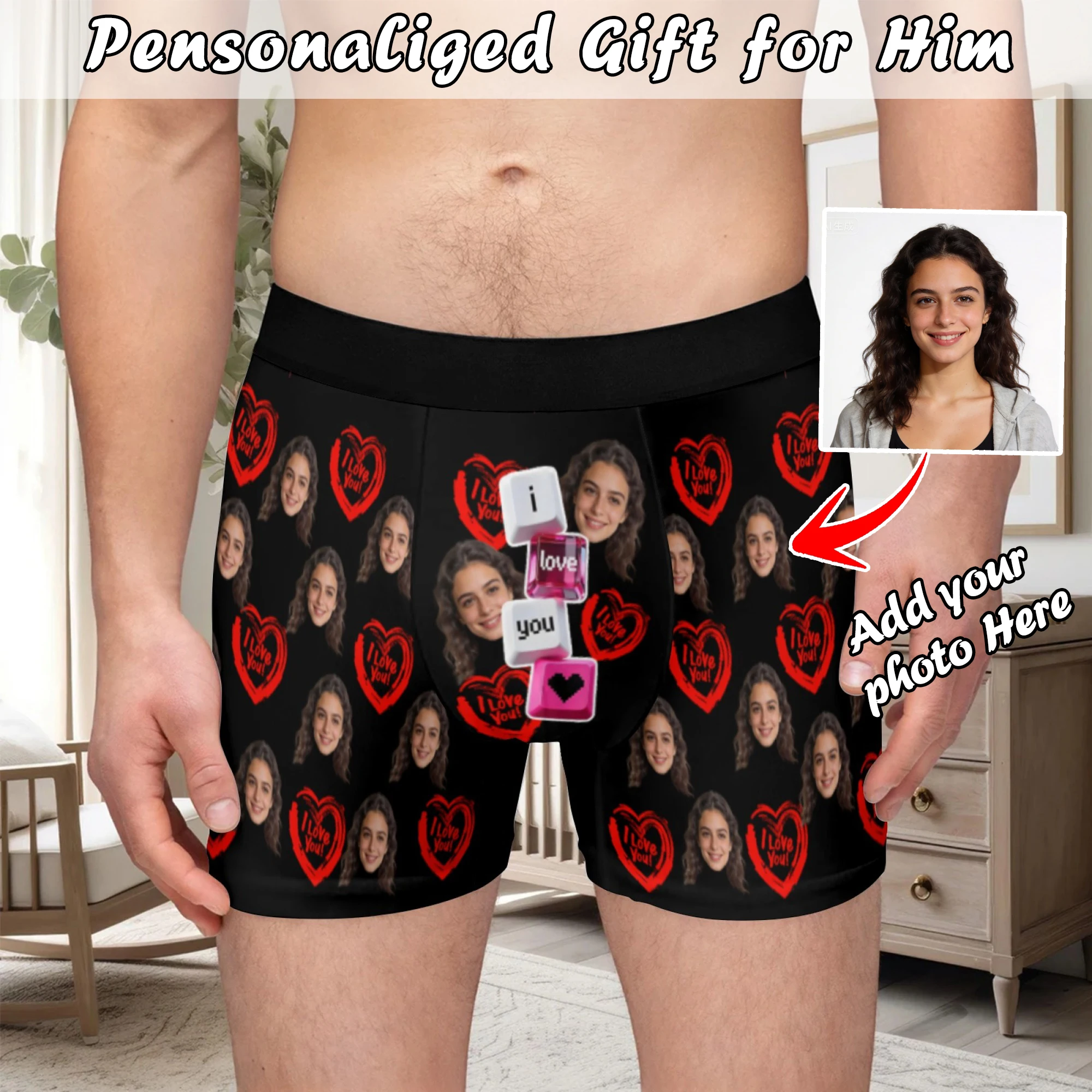 

Personalized facial photo customization flat underwear customization men's Valentine's Day gift for husband gift for father
