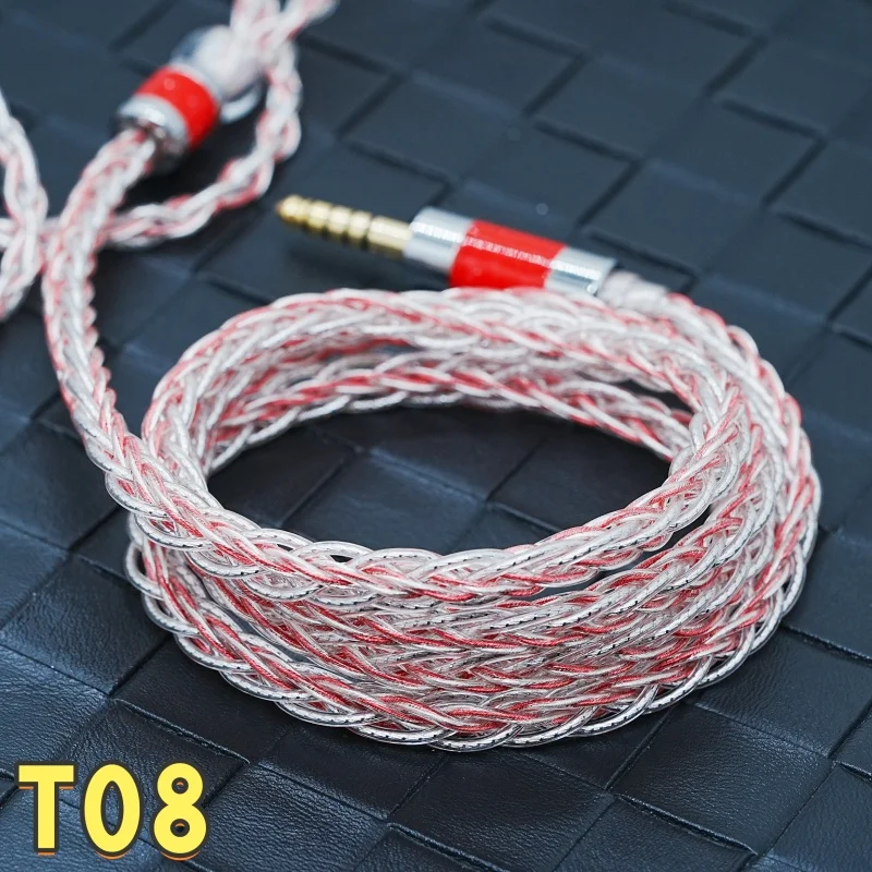

XINHS T08 8 Core Silver Pink Silver Foil Palladium Plated & Silver Plated Copper IEM Upgrade Cable 2.5/3.5/4.4mm MMCX 0.78 2PIN