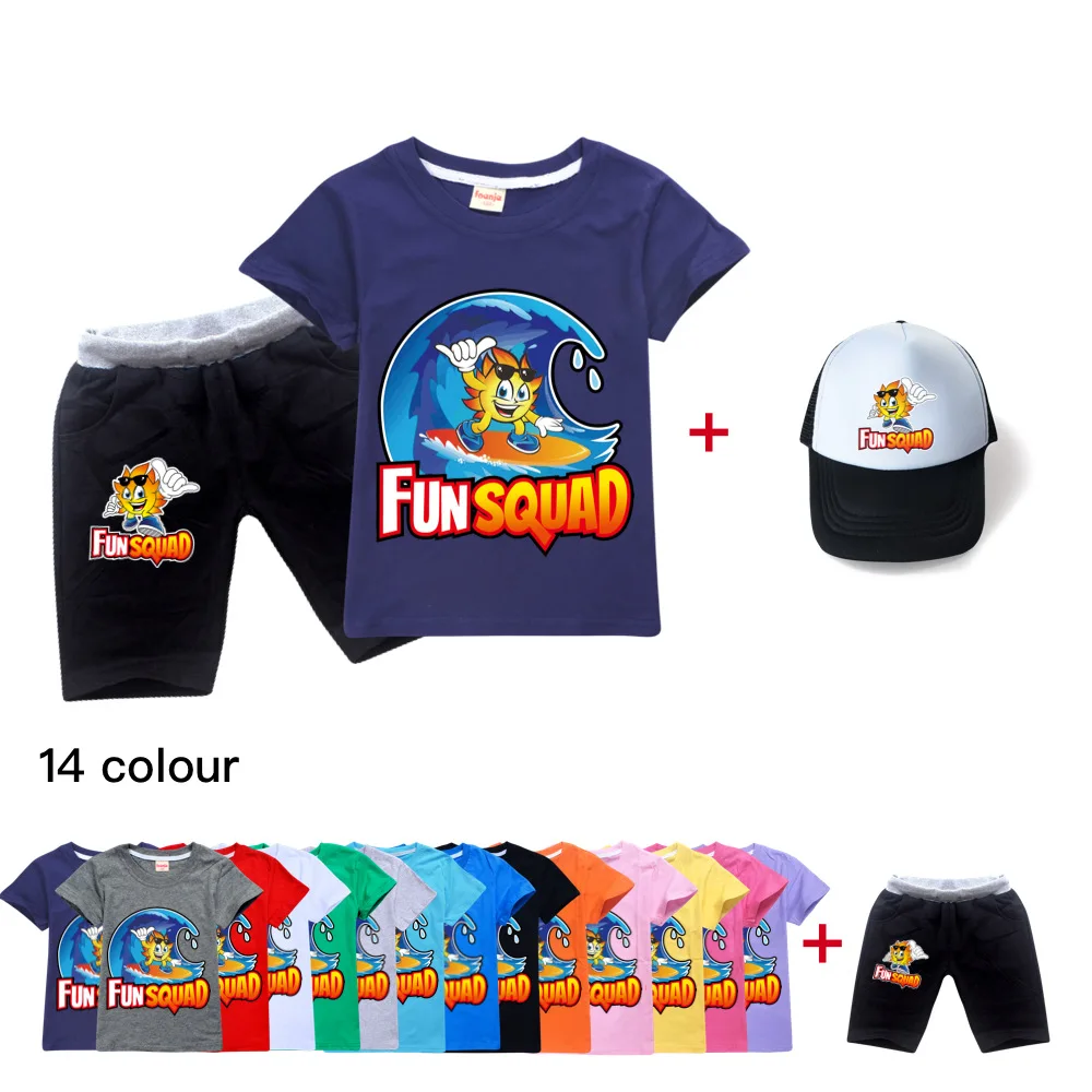 Fun squad Gaming Baby Girls Boys Clothes Outfits Summer Kids Short Sleeve T-Shirts+Shorts 2pcs Outfits Children's Suit+cap