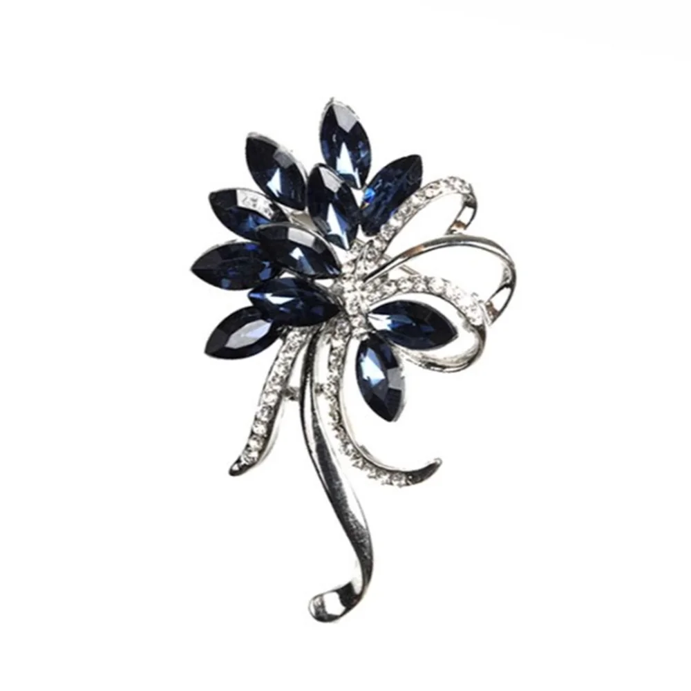 Fashionable colored gemstone flower zircon brooch, anti-exposure pin for women, metal button to fix clothes, wedding party gift