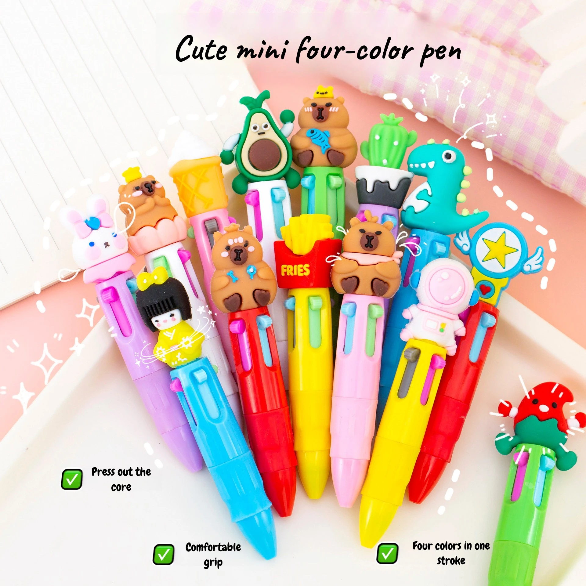 

20Pcs/Lot Cute Cartoon Mini 4 Colors Ballpoint Pen Multi-color Writing Pens Creative Candy Color Rod For Kids School Stationery