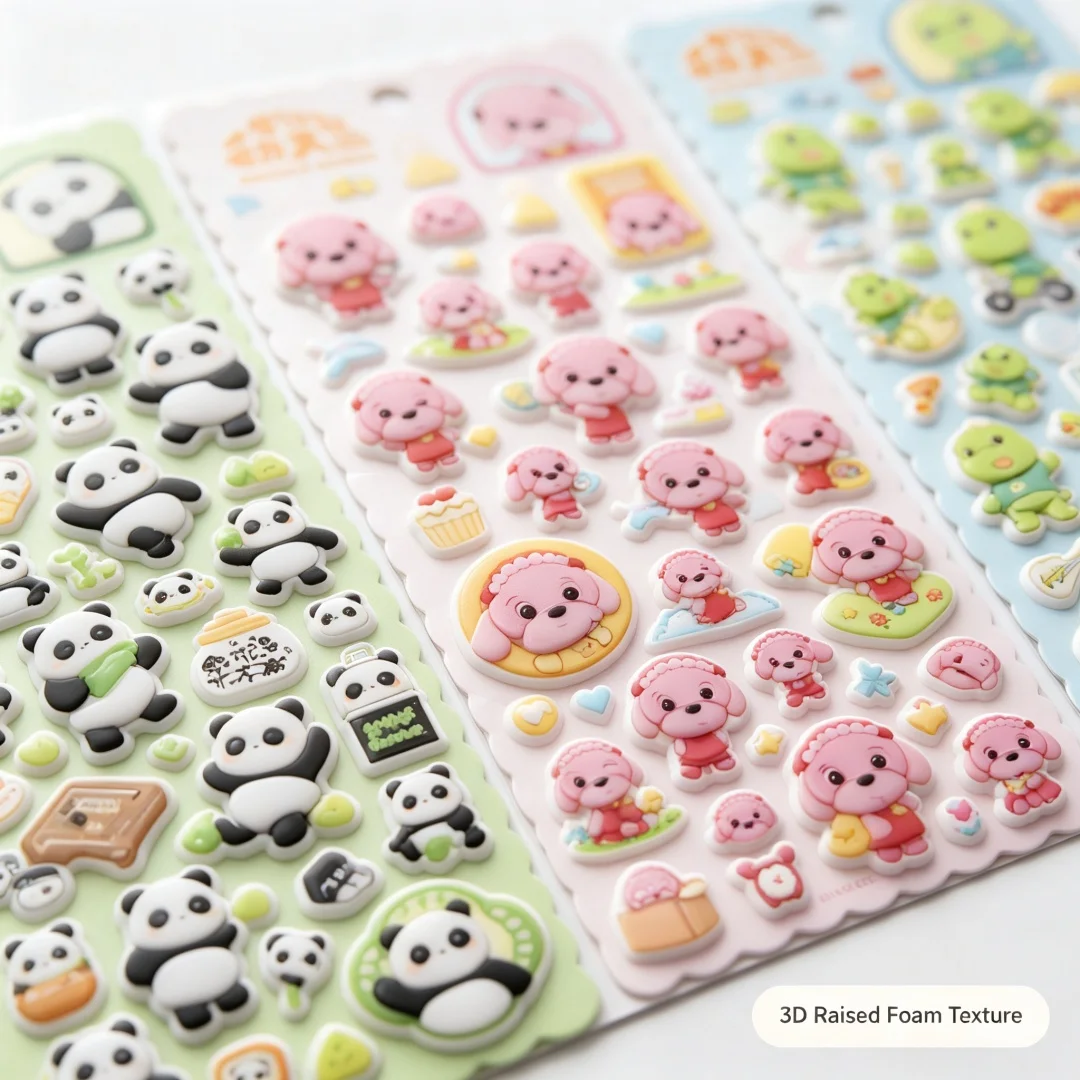 4 Sheets Cute Animal 3D Puffy Stickers, Kawaii Panda Dinosaur Cartoon Bubble Stickers, Kids DIY Craft Decor Stickers