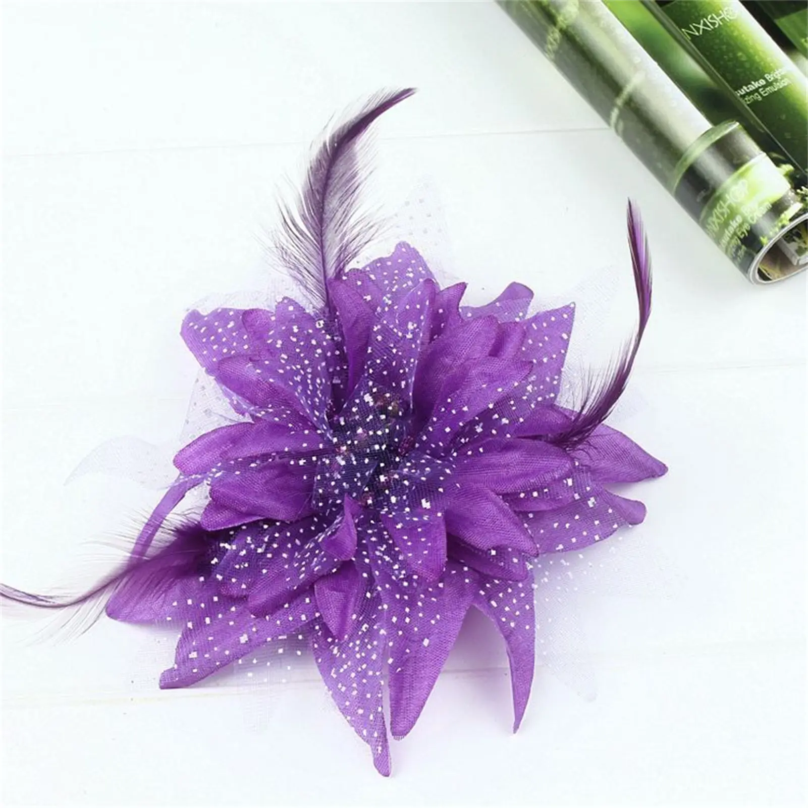 Woman Lily Flower Side Hair Clips Children Performing Feather Headflowers for Wedding Banquet Chinese Clothes Party