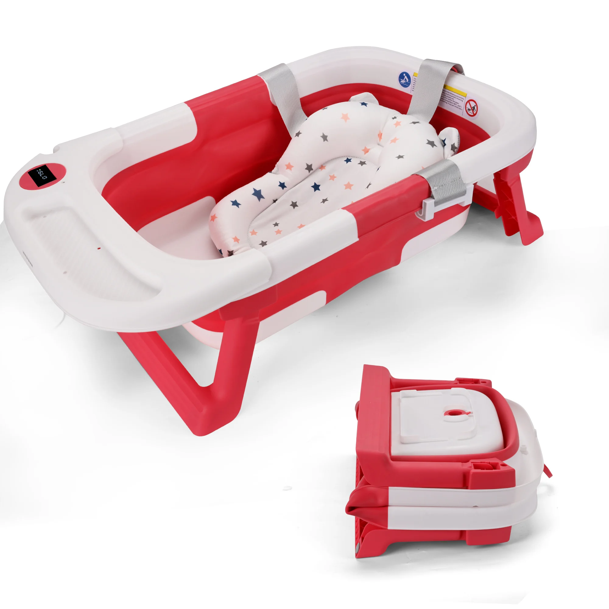 Baignoire pour bébé, baignoire pour bébé avec coussin doux et thermomètre, baignoire pour bébé nouveau-né à 36 mois, baignoire de voyage Portable pour bébé