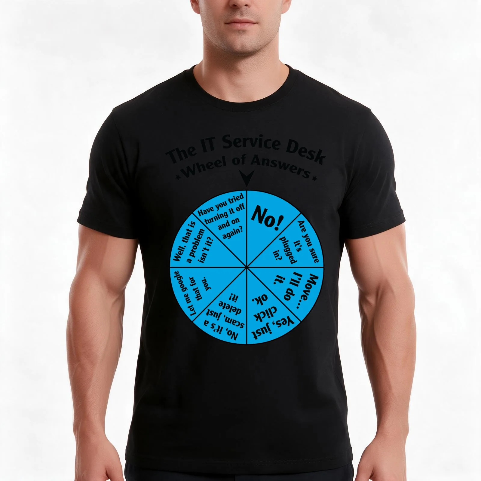 The IT Service Desk Wheel of Answers. T-Shirt Summer Casual Cotton Tee Oversized Streetwear Tops Vintage Graphic Print