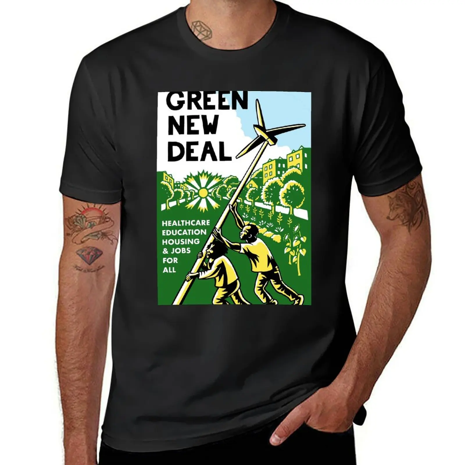 green new deal posters T-Shirt Blouse summer top Short sleeve tee mens white t shirts