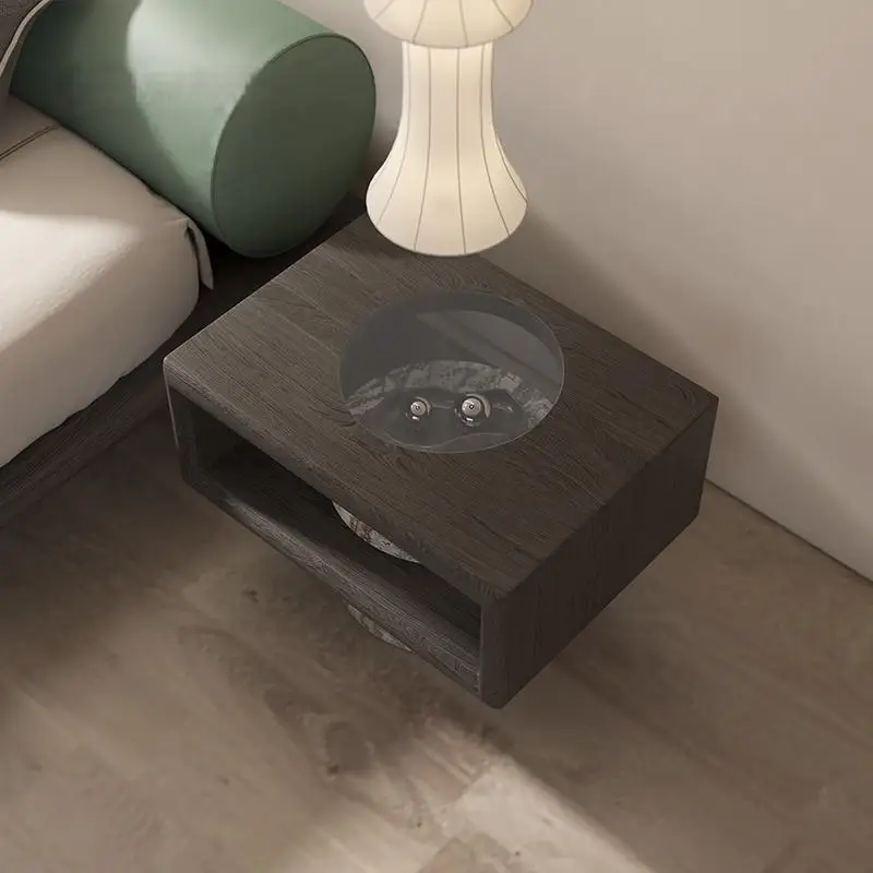 ok- Minimalist Nightstand, Natural Marble & Glass Panel Bedside Table, Open Storage & Easy Clean, Eco-Friendly Modern Design-