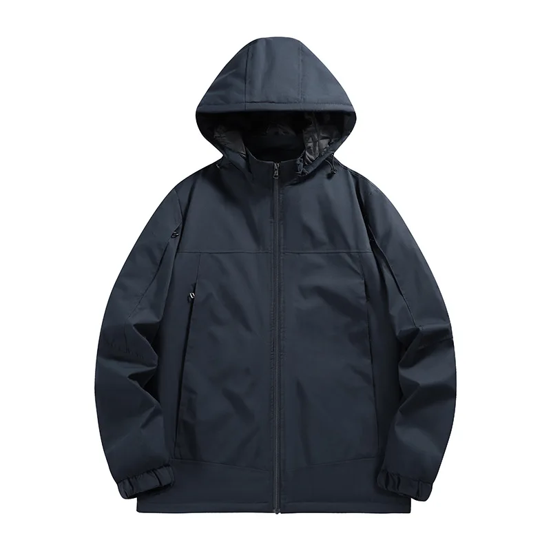 Men's Hooded Windproof Jacket Autumn Winter Outdoor Soft Shell Cotton Large Pocket Submachine Casual Warm Coat