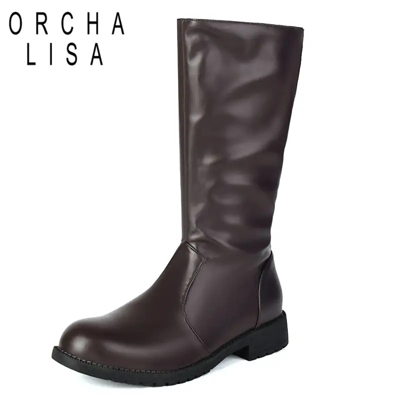 ORCHA LISA Luxury 2025 New Casual Men's Mid Calf Boots Round Toe Thick Heels 3cm Zipper Large Size 47 48 49 Vintage Daily Bota