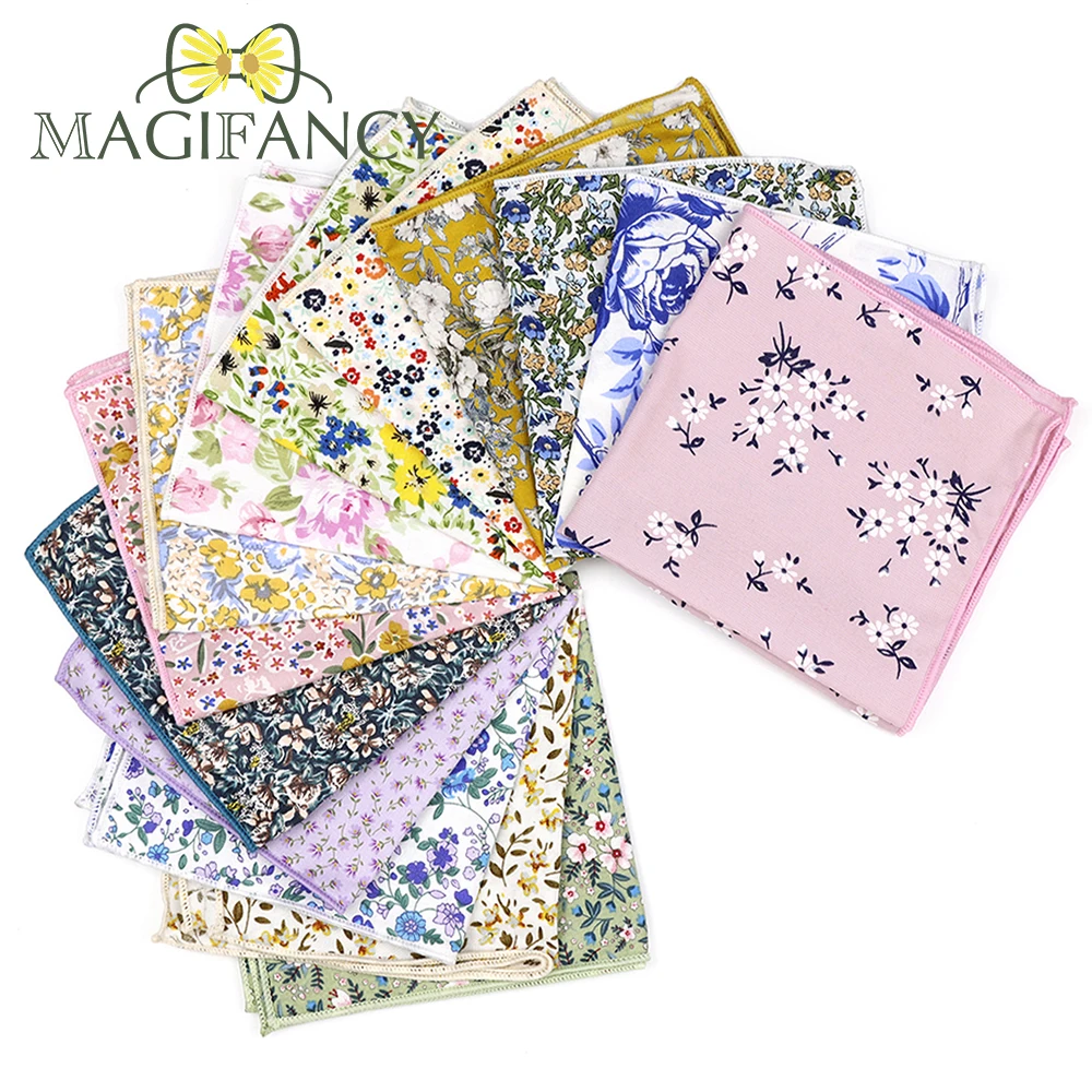 22 Colors Floral Handkerchief 24cm Hanky 100% Cotton Women Men Wedding Party Daily Suit Pocket Square Gift Tuxedo Tie Accessory