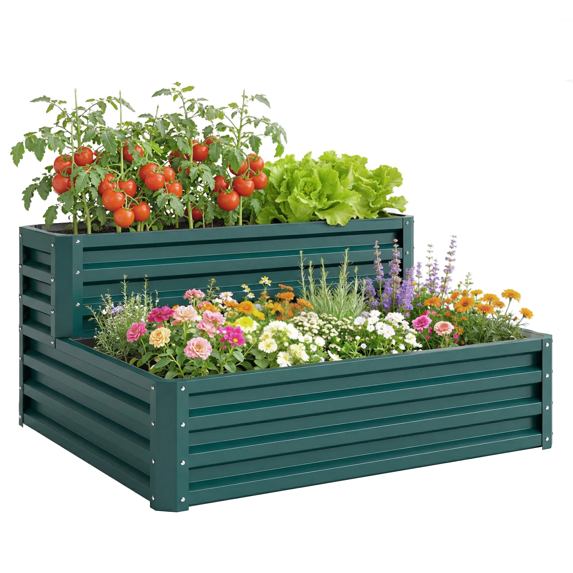 Carré potager de jardin fond ouvert 2 étages pour herbes légumes fruits fleurs 120 x 101 x 58 cm vert