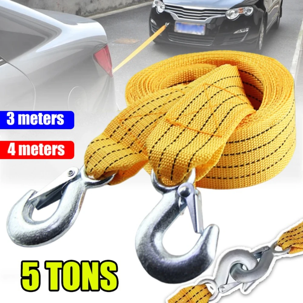 

3M/4M Car Tow Cable 5 Ton Heavy Duty Tow Rope Yellow Tow Rope With Hook Truck Roadside Rescue Equipment Car Accessories