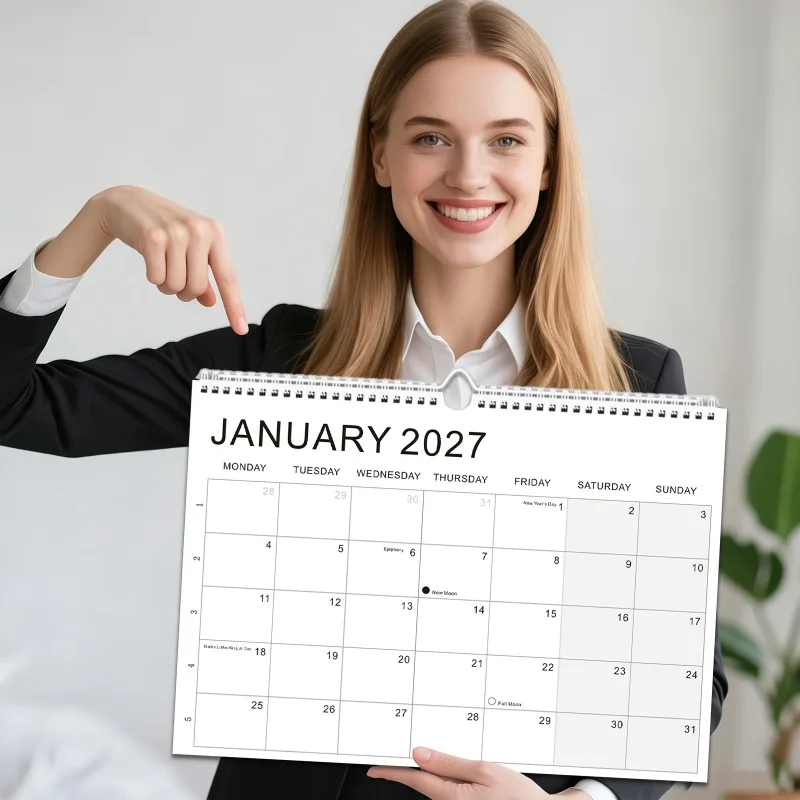 2027-2028 18 Month Wall Calendar A4 8.26x11.8, Metal YO Ring, Clear Corner, Large Writing Blocks, Moon Phase, US CA Holidays