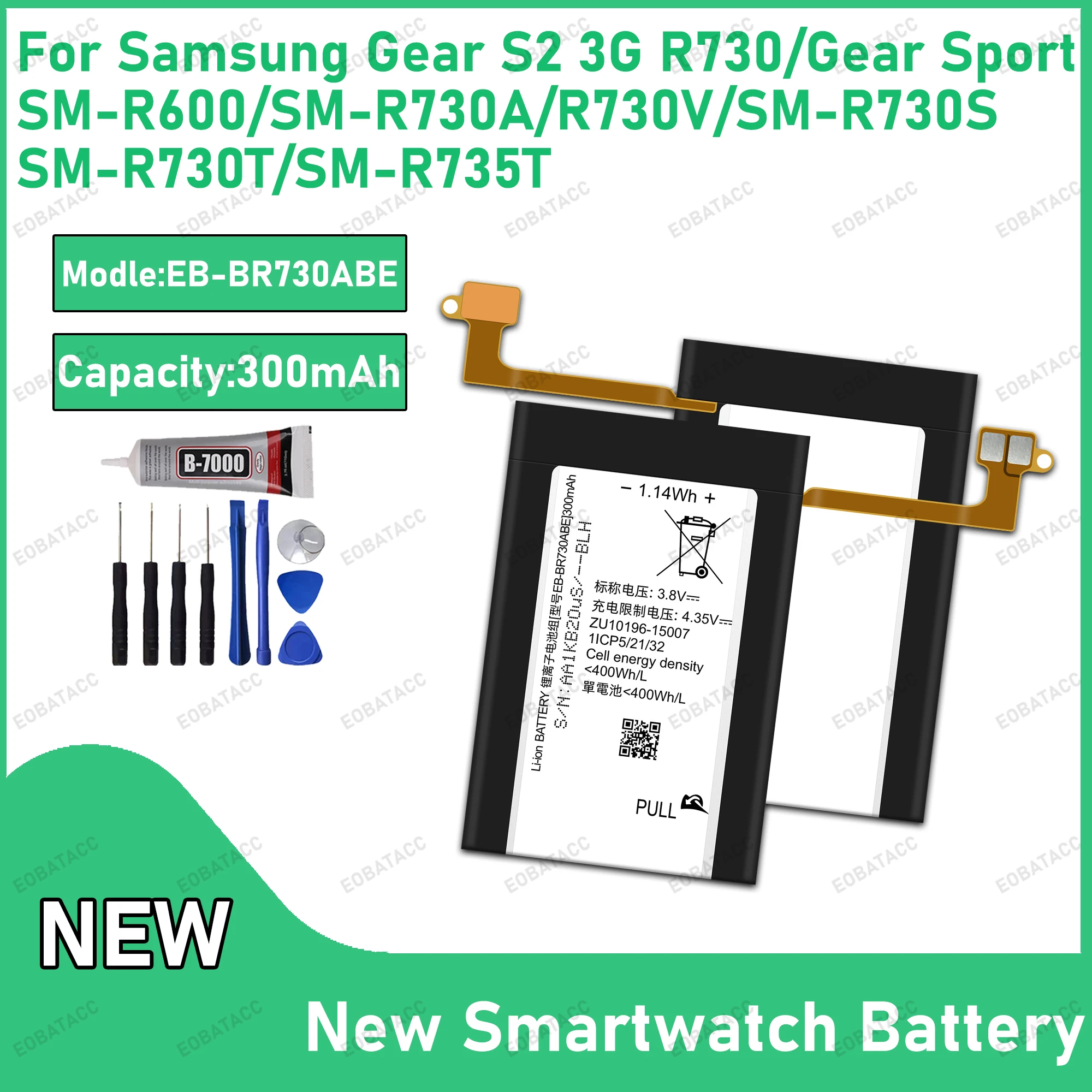 

100% New Zero Cycle EB-BR730ABE Battery For Samsung Watch Gear S2 3G/Gear Sport/SM-R600/SM-R730A Smartwatch Bateria+Free Tools