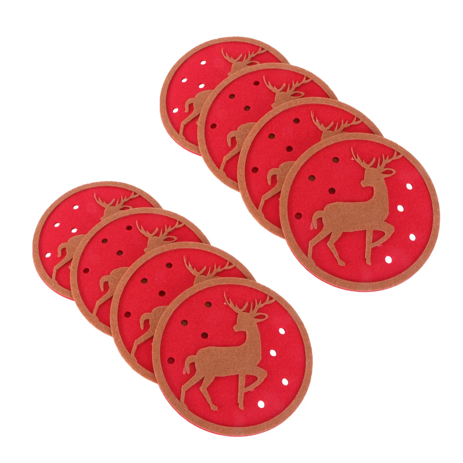 10Pcs Christmas Elk Themed Felt Drink Coasters Round Heat Resistant Moisture Proof Non Skid Table Protector for Home Office Bar