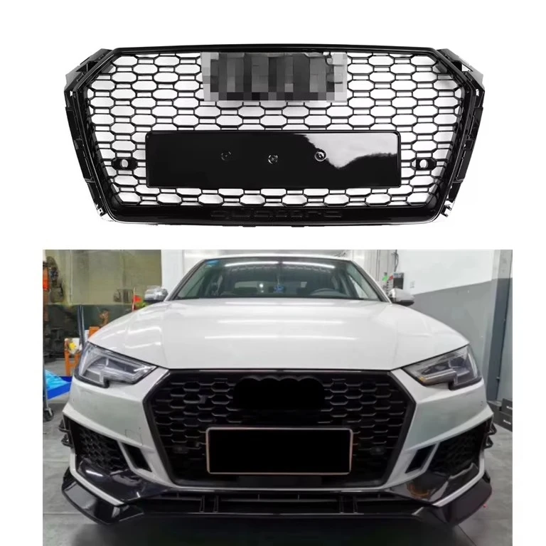 

For A4 B9 Gloss Black RS4 Style ABS Front Grills For Audi A4 B9 2016+ Front Car Styling Honeycomb Mesh Grills