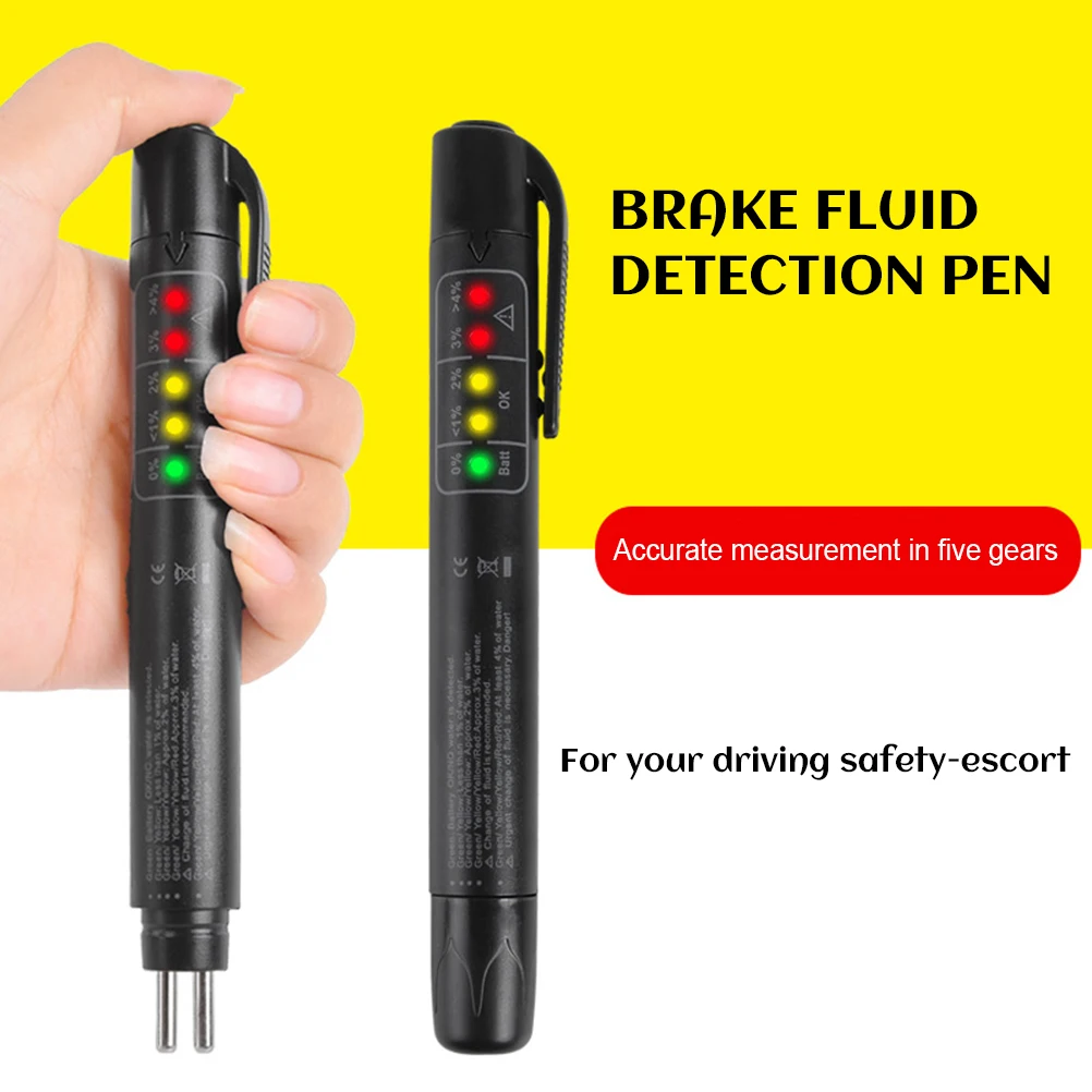 Brake Fluid Tester Portable Brake Fluid Liquid Testing Pen with 5 LED Indicators for DOT3 DOT4 Vehicle Automotive Brake