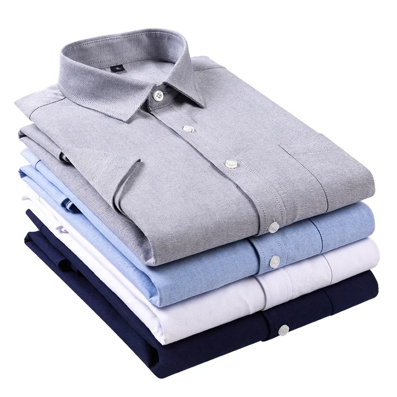 

Summer New Men Business Casual Short Sleeve Shirt White / Grey Fashion Men's Comfortable Breathable Cotton Top Slim Fit Dress