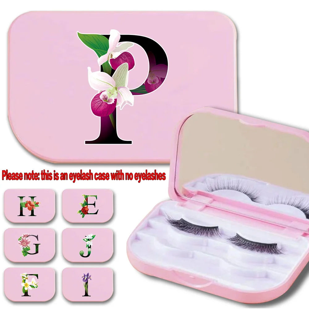 Portable Plastic False Eyelashes Case With Mirror Three Layer False Eyelash Box Travel Accessories Flower Color Letter Pattern