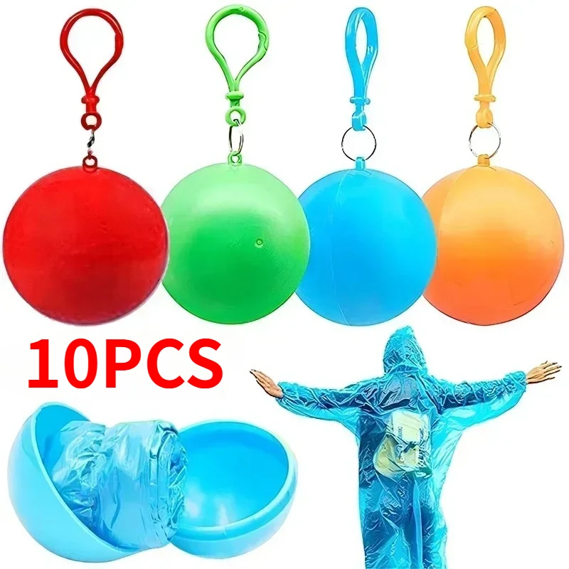 10PCS Colorful Mini Portable Raincoat Ball Thickened Disposable Waterproof Emergency Adults Rain Ponchos Cape Keyring
