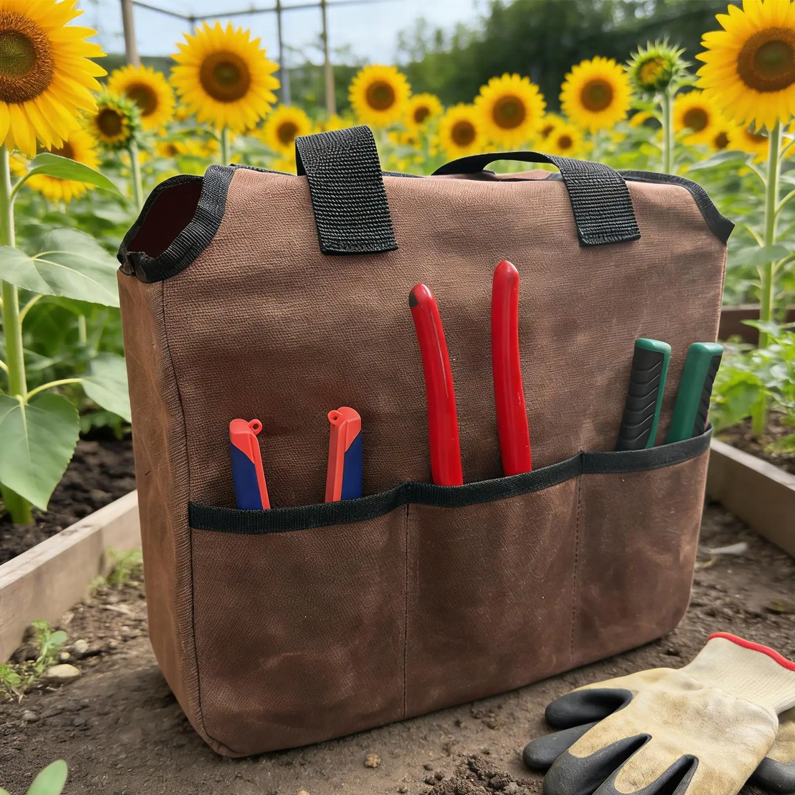 

Садовая сумка-органайзер для инструментов из плотной ткани с усиленной ручкой и множеством карманов для хранения
