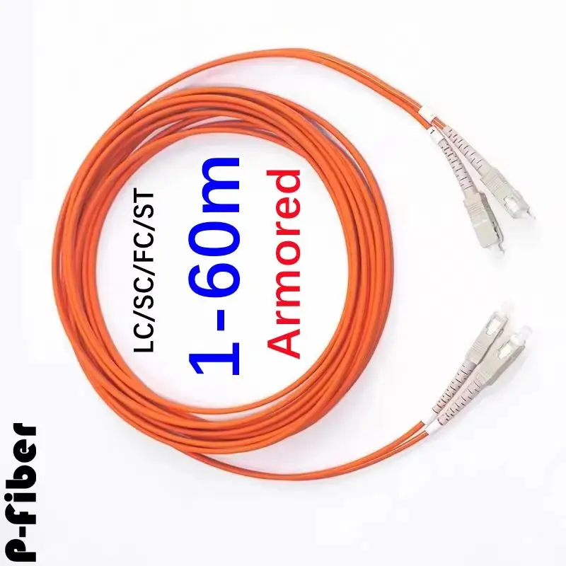 LC patchcord armored 1-60m 50/125 SC FC ST multi-mode dual tube dual core 3mm optical fiber jumper flame retardant rat proof 50m