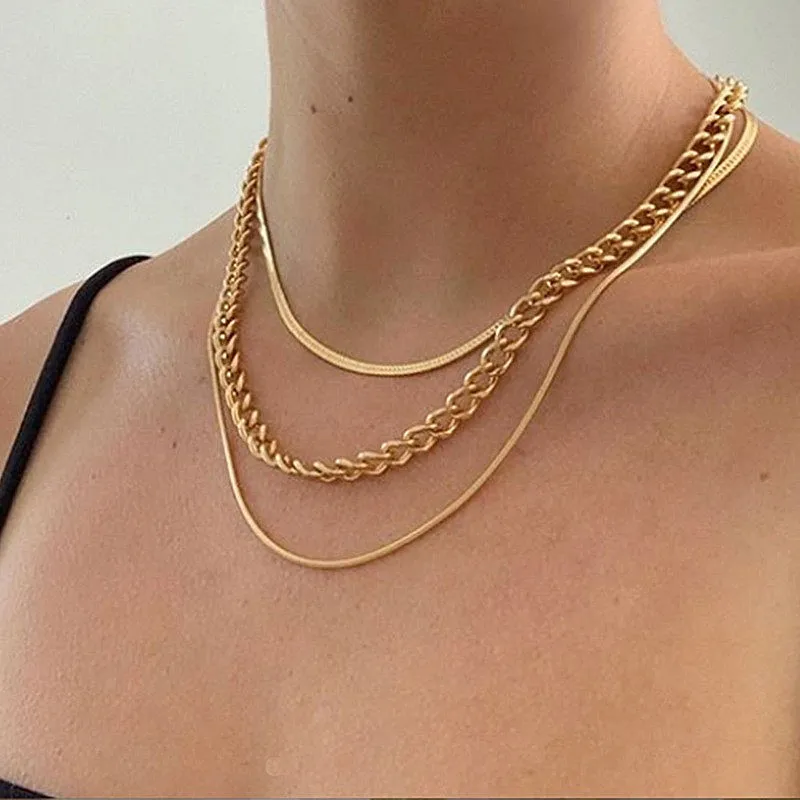 Bohemian Layered Bar Choker Necklace Women Stackable Flat Chain Festival Wear Adjustable Metal 1pc Set