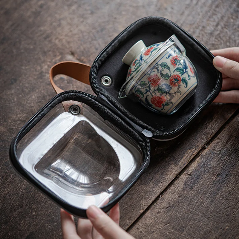 Travel Tea cup Set Ivy Flower Ceramic Portable Teaware Sets With Carring Cases Teapot Home Outdoor Quick Cup Teawares