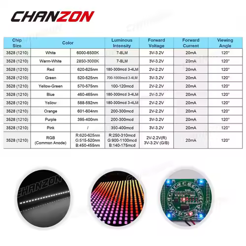 100Pcs 3528 SMD LED Diode Chip Warm White Red Green Blue Yellow Orange UV Purple Pink RGB PLCC2 PLCC-4 Lamp Light Beads Emitting - Image 3