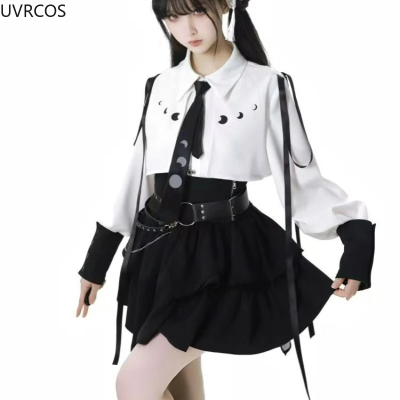 Y2k Aesthetic Lolita Style 2 Piece Sets Women Vintage Gothic Shirts Slim Mini Pleated Skirts Female Japanese Fashion Skirt Suit image 4