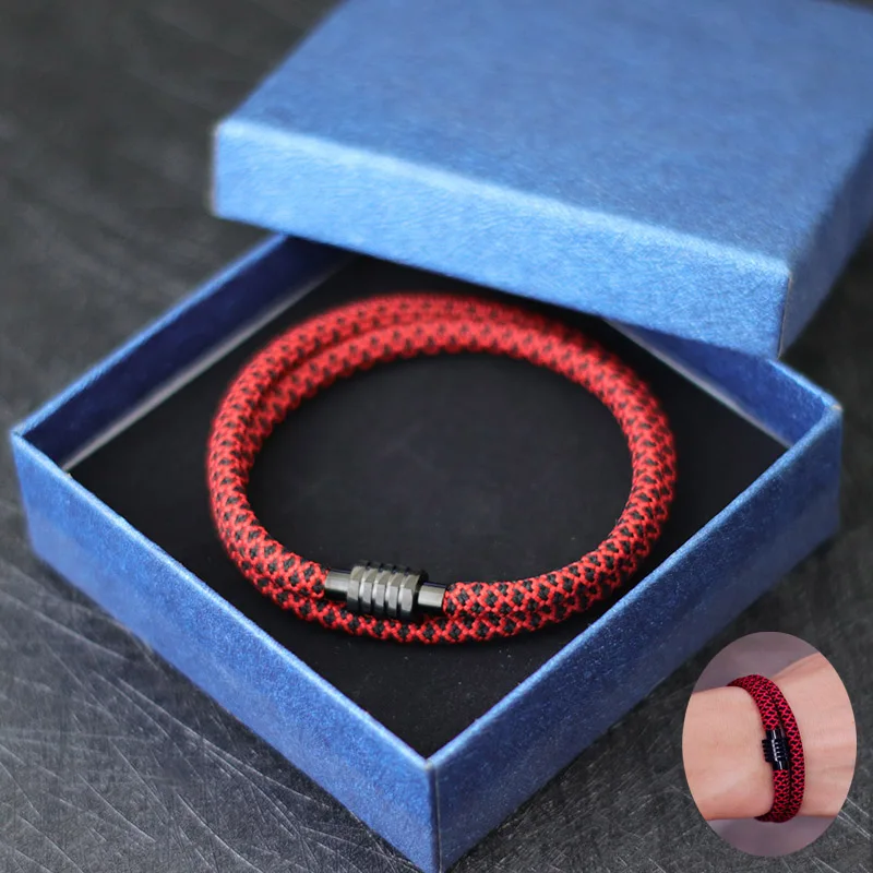 New In Men Rope Bracelet Magentic Clasp Stainless Steel Braclet Double Layer Cord Braslet Bangle Beach Surfer Brazalete Pulseira