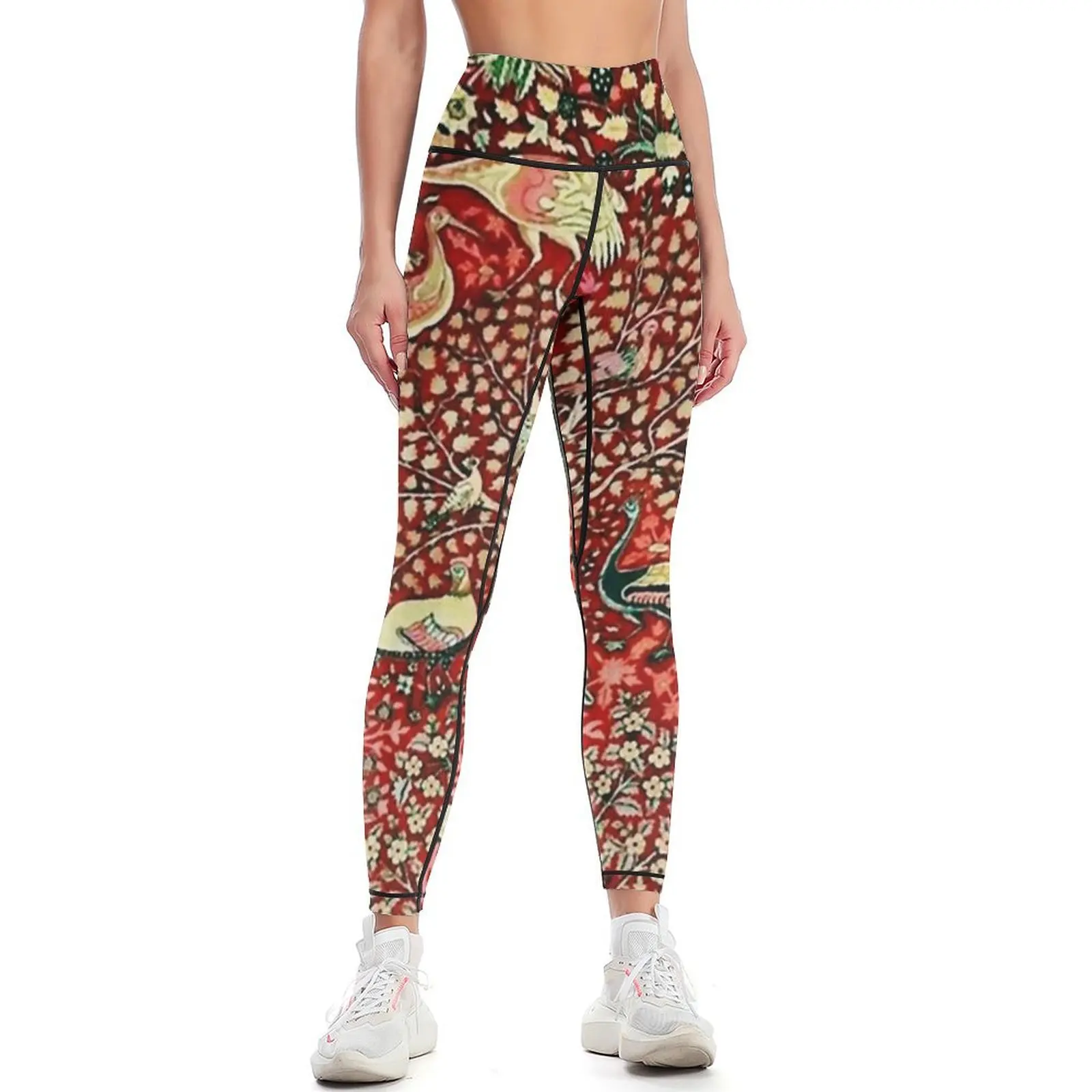 Antique Persian Rug Bird Tree Flowers ca. 1600 Print Leggings Women's trousers jogging pants Womens Leggings