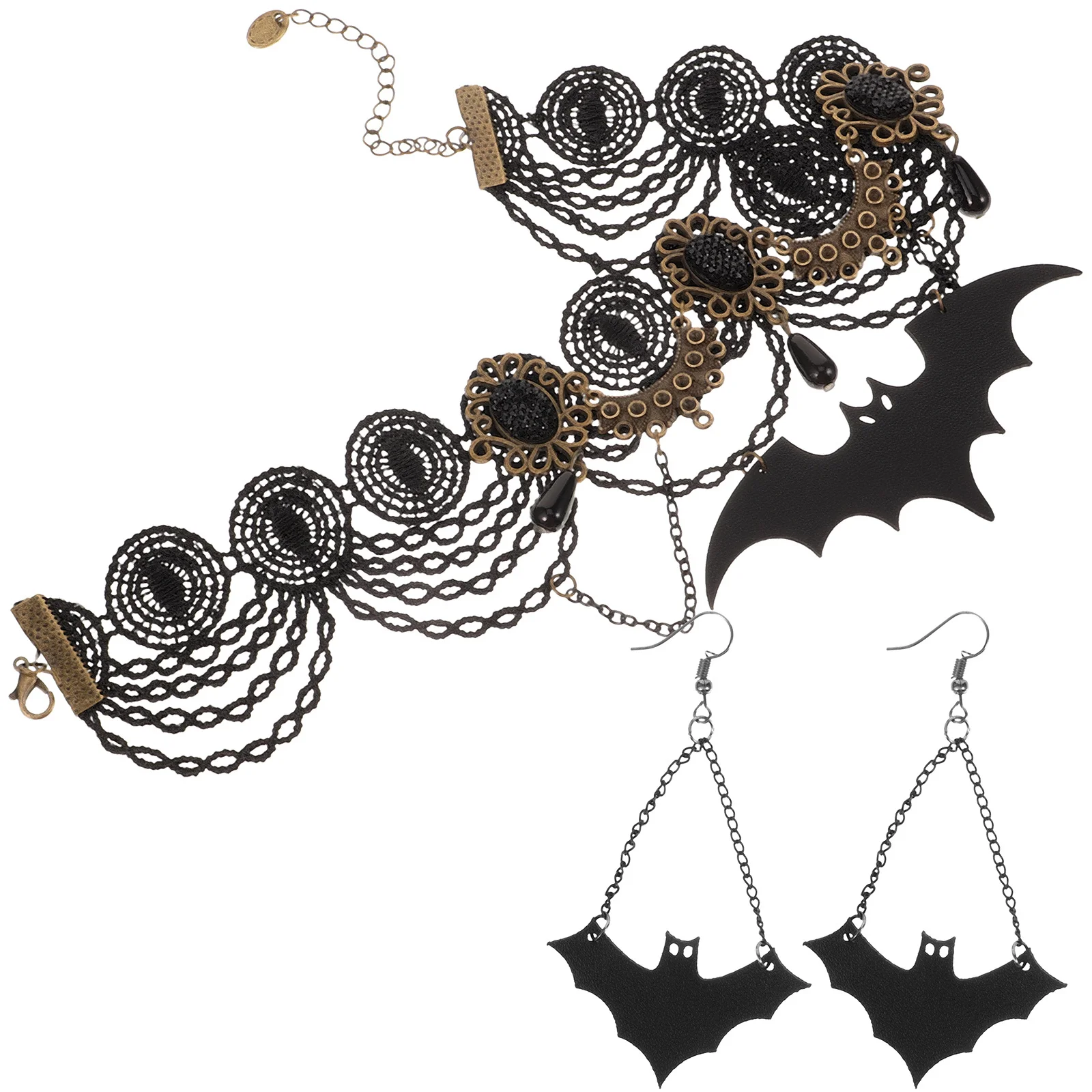 1 مجموعة هالوين قلادة أقراط مجموعة الدانتيل الخفافيش قلادة مجوهرات الزخرفية مهرجان لوازم حفلة تأثيري قلادة طقم من الحلقان #3