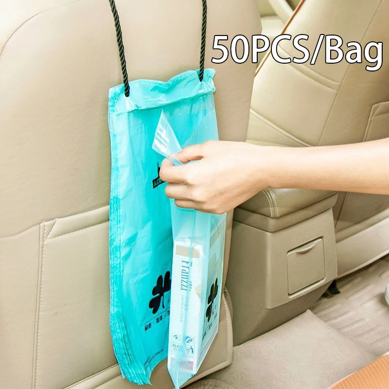 50PCS/bag Hanging Disposable Storage Cleaning Bag Hanging Car Garbage Bag Car Trash Can Garbage Bag For Car Interior Accessories