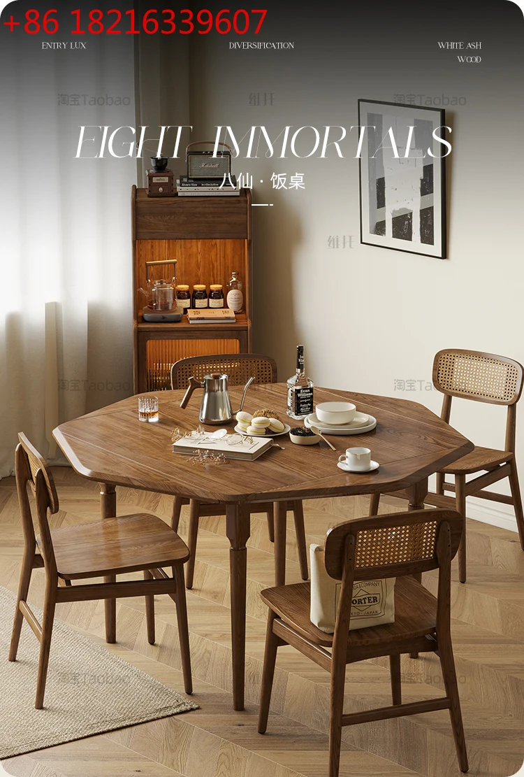 

All solid wood dining table Nordic function deformation folding ash octagonal table