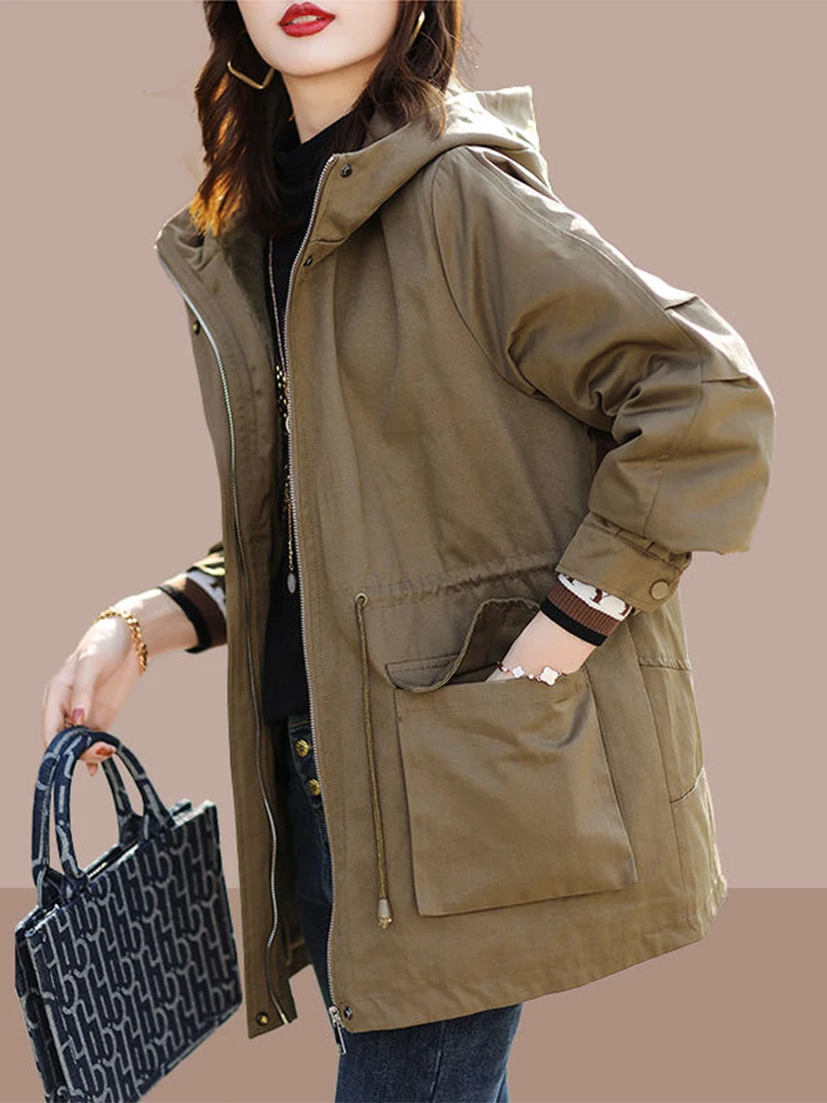Warm Stylish Fleece Lined Thickened Parka Coat Women's Mid-Length Jacket Korean Style Commute Cotton Clothes Online Sales