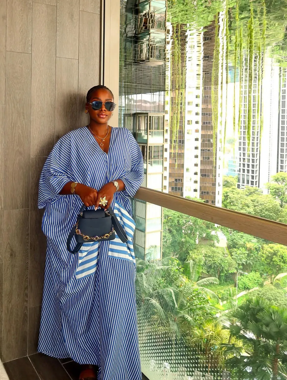 

2025 New Fashion Printed Button Dress Women Summer Casual Loose Striped V-neck Pocket Short-sleeved Long Dresses For Women