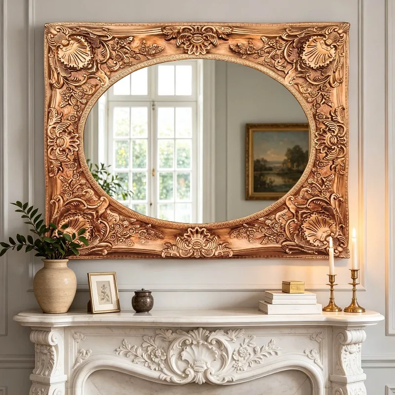 Luxury Nordic Decorative Mirrors Modern Living Room Wall Items Aesthetic Mirror Cute Square Flower Spiegel Wand Home Products