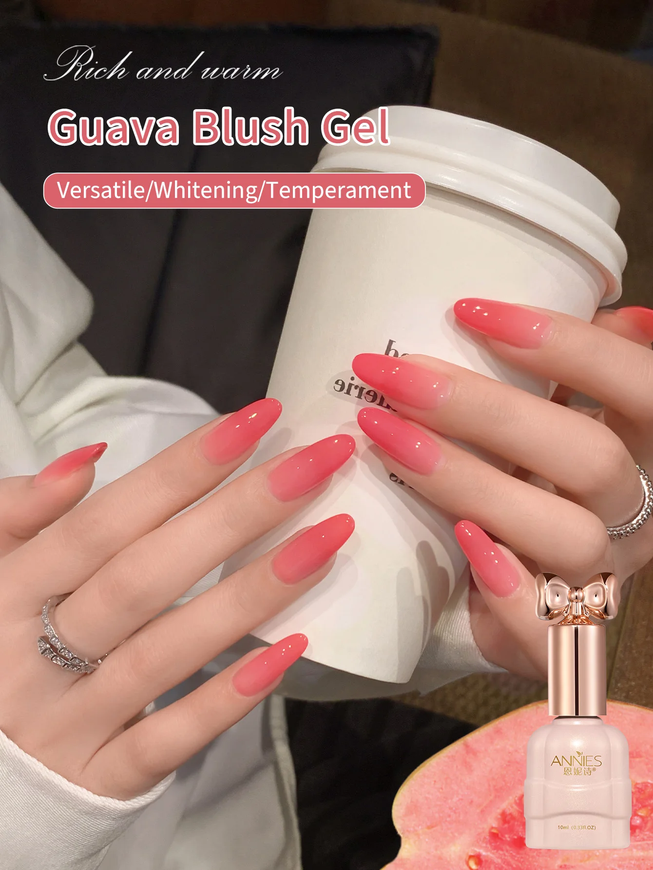 Esmalte de Uñas en Gel de 10 ml, Color Guayaba, para Uñas de Verano, Secado con Lámpara UV LED, Semipermanente, Textura Suave, para Manicura