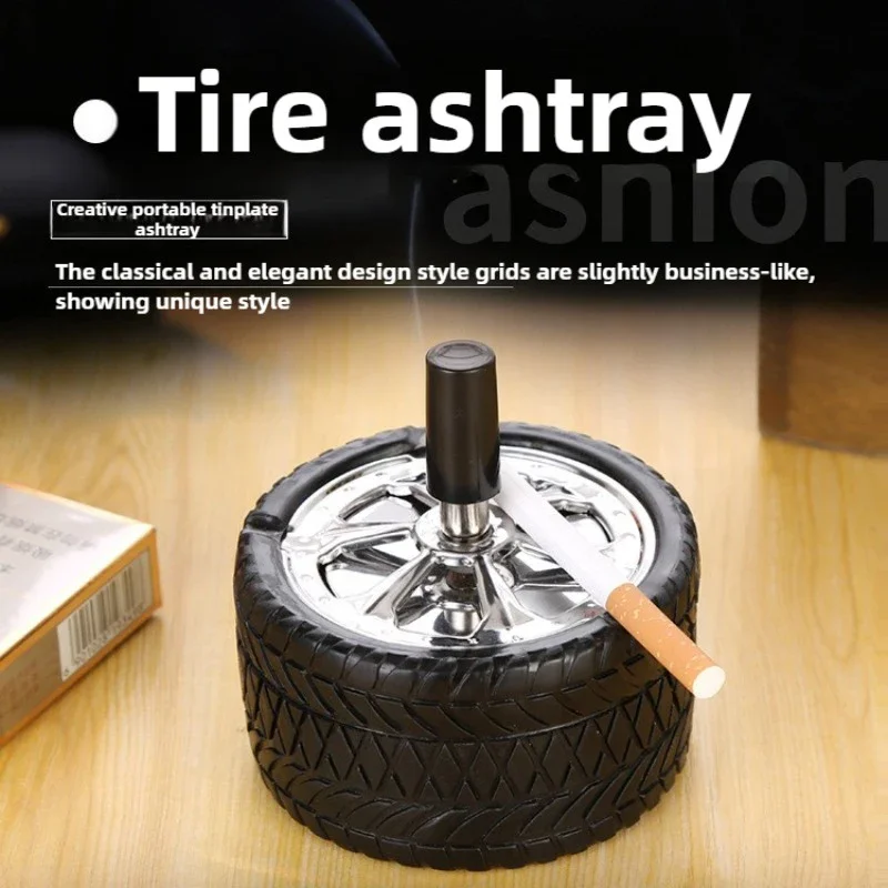 Creative Ashtray for Home Tire Design Ash Tray for Decoration Smoking Accessories Windproof Push Down Rotation Ashtray With Lid