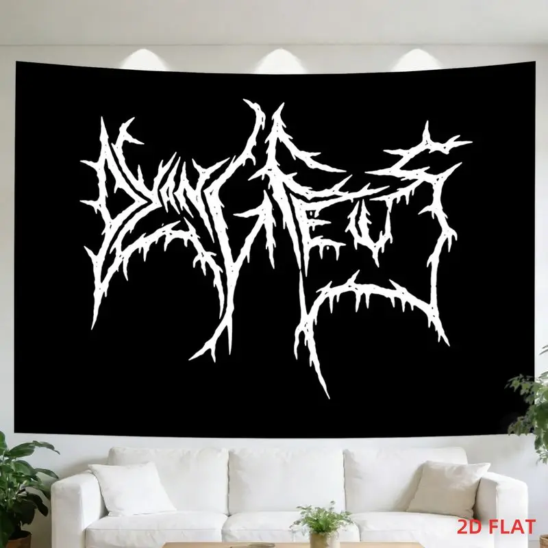 VIKAMA Black Background White Letters Bones Death Metal Thorns Tapestry, Gothic Wall Art for Bedroom Dorm Decor