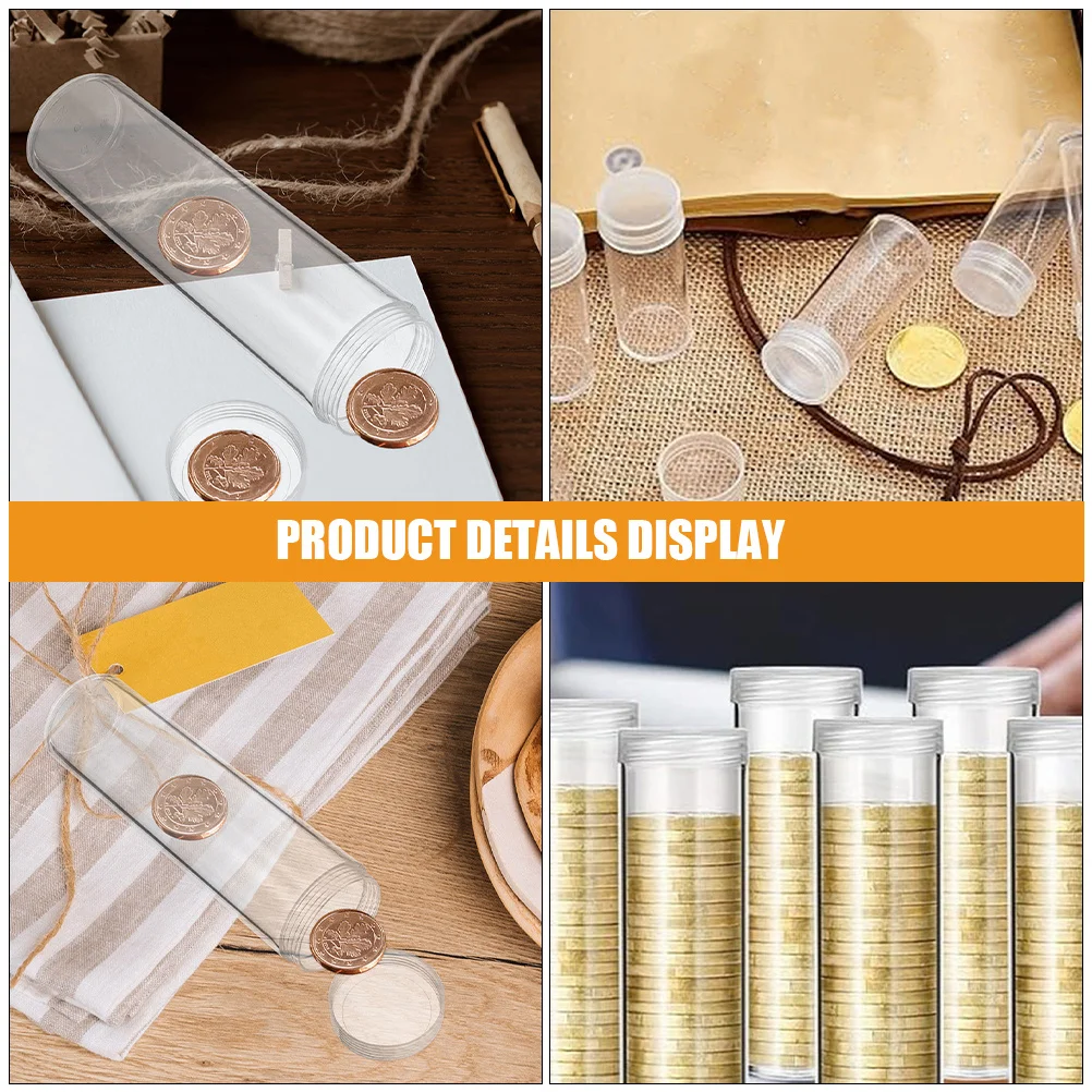 6Pcs 30Mm Transparent Coin Collection Holders Plastic Storage Tubes with Caps for Rolled Loose Coins Anti-Damage Humidity