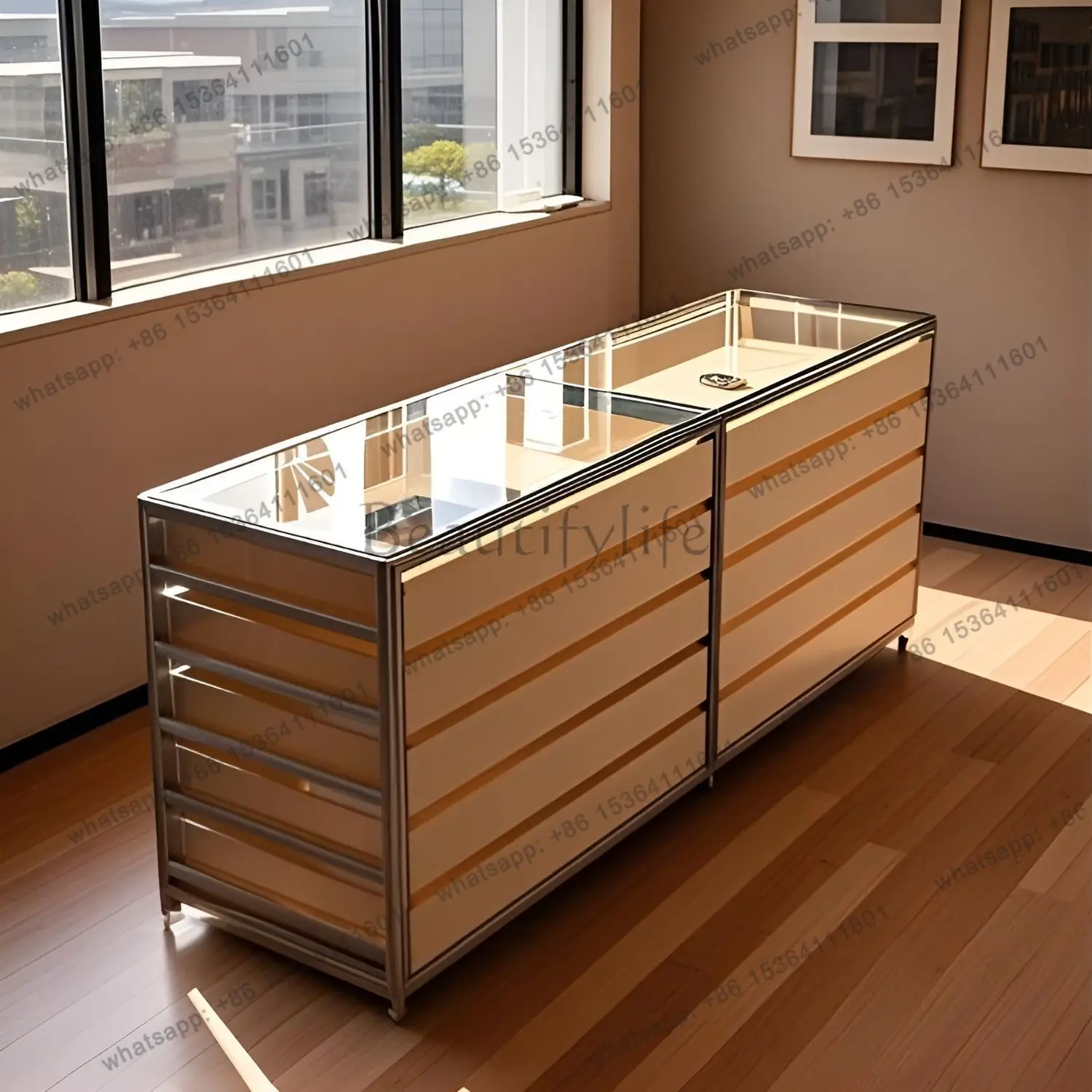 LDModern Living Room Display Cabinet Aluminum Storage Chest DIY Office Display Cabinet for Shopping Mall Container