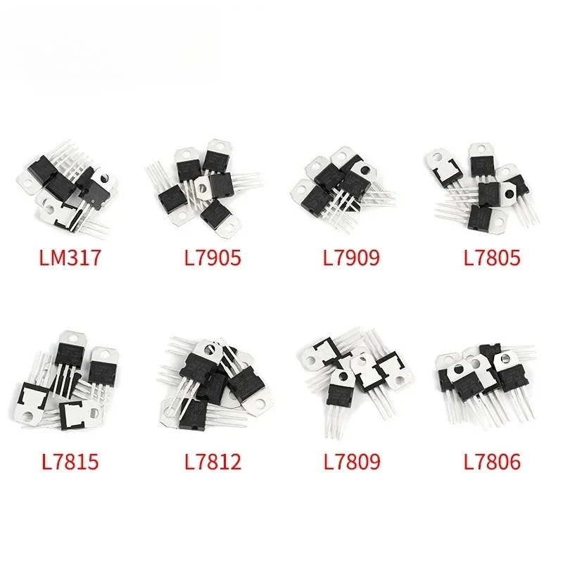 Kit d'assortiment de régulateur de tension de Transistor MOSFET TO220, 40 pièces, L7805/06/09/12/15 L7905/09 LM317T, Kit réglable pour la réparation de bricolage