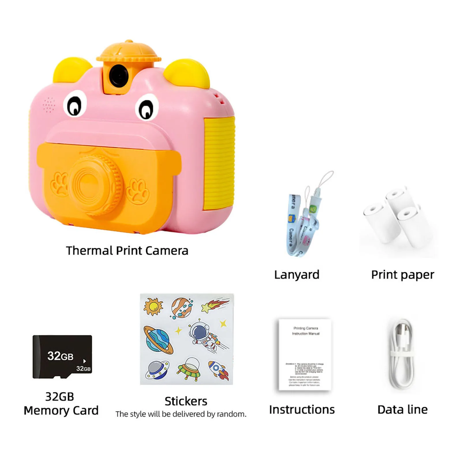 Fotocamera digitale per bambini 1080P per bambini carina 12MP 180 °   Fotocamera con stampa istantanea con obiettivo ruotabile con schermo IPS da 2,4 pollici