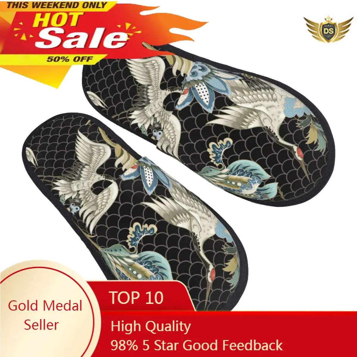 Fur Slipper For Women Men Fashion Fluffy Winter Warm Slippers Ethnic Japanese Cranes House Shoes