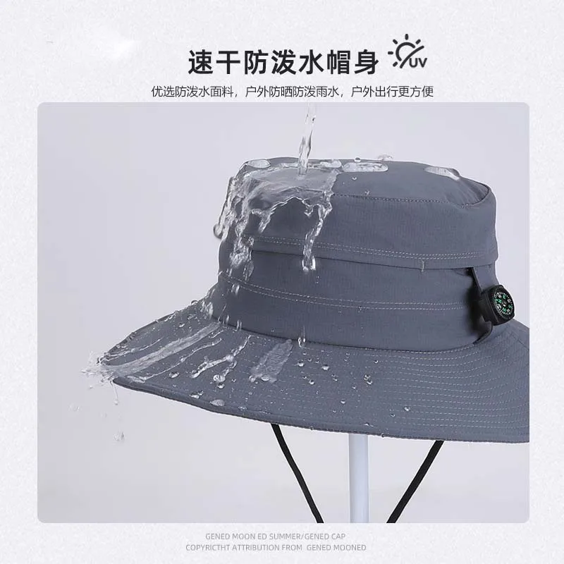 Summer Outdoor Compass Fisherman Hat for Men Fishing Hiking Lightweight Breathable Sun Hat Quick-drying Waterproof Sunshade Cap